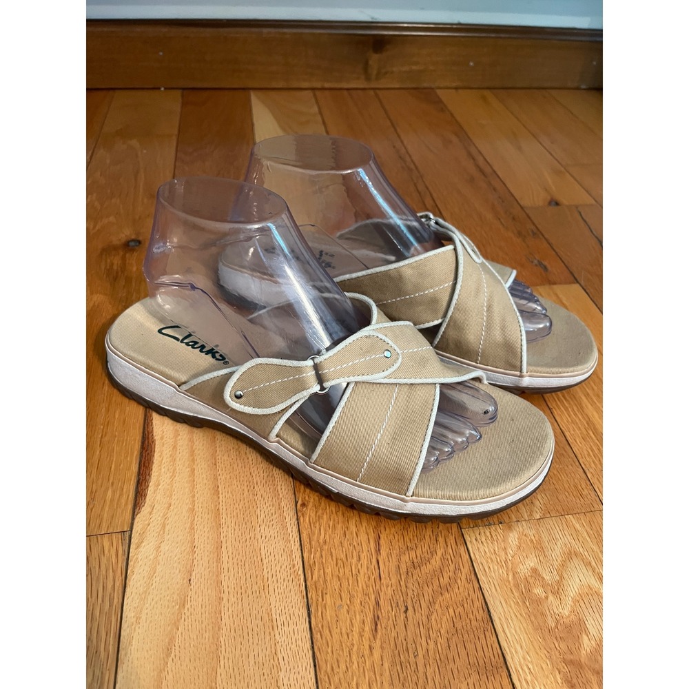 Clarks Tan Fabric Women's Slide Sandals Size 9